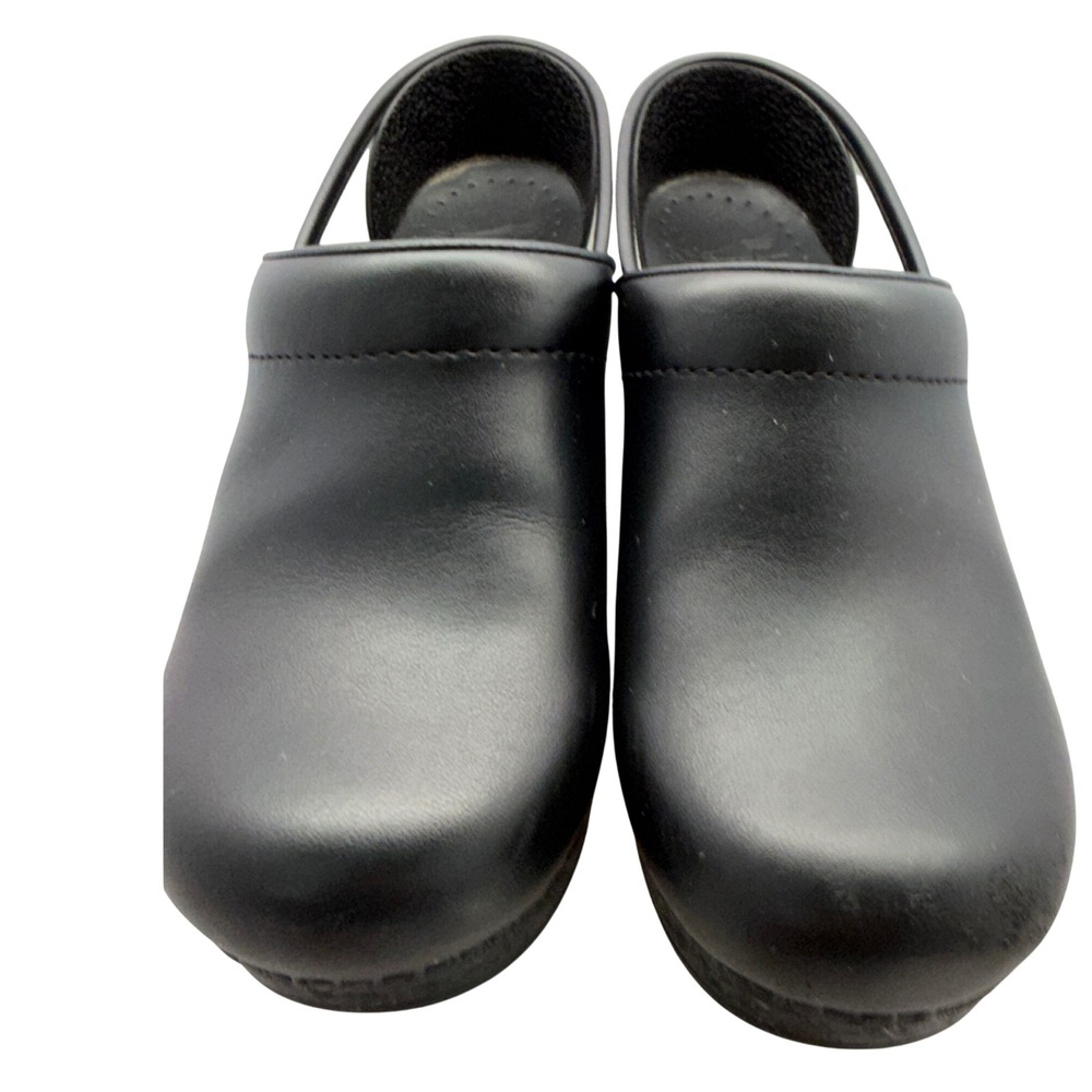 Dansko Professional Black Leather Clogs Womens EU 37 US 6.5-7 Stapled Comfort